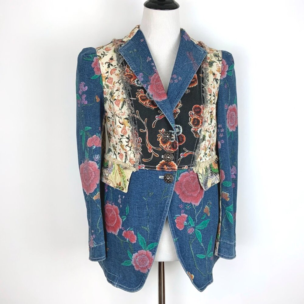 Roberto Cavalli Denim Patchwork Luxury Boho Glam Jacket Italy Sz 46(10-12) - Picture 11 of 16